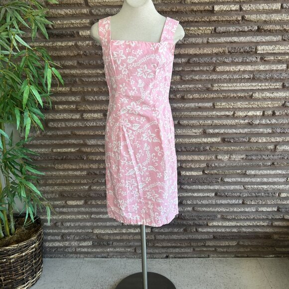 Vintage Handmade 70s Style Pink Hawaiian Floral Fitted Sleeveless Sheath Dress - Picture 6 of 6